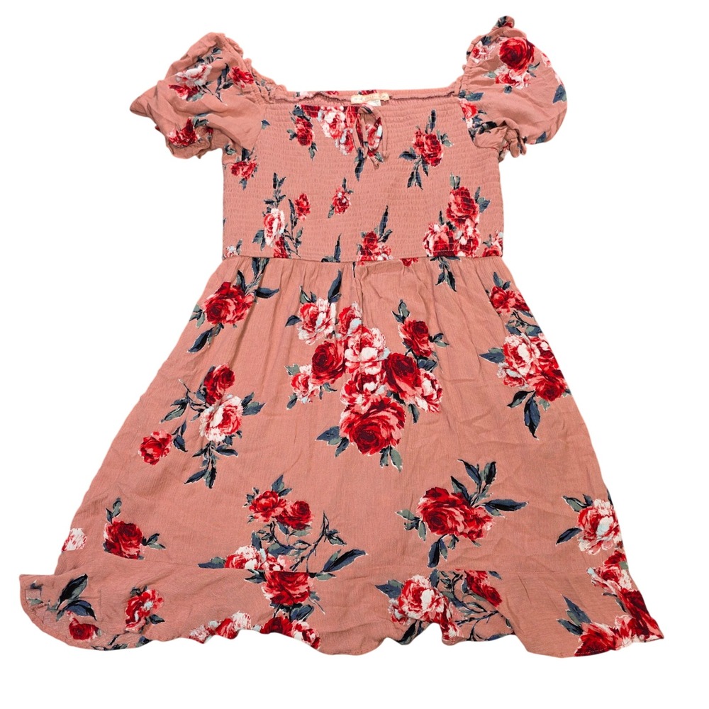 B.O.G Collective Floral Mini Dress Women's Size XXL Pink Red Rose Puff Sleeve